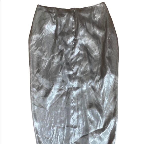 Zara Silver Silky Midi Skirt Size Large - Picture 5 of 5